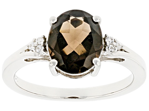Brown Smoky Quartz Rhodium Over Sterling Silver Ring 2.00ctw