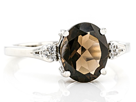Brown Smoky Quartz Rhodium Over Sterling Silver Ring 2.00ctw