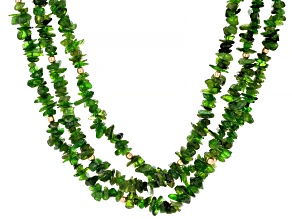 Chrome Diopside 18k Yellow Gold Over Silver 3 Strand Chips Necklace