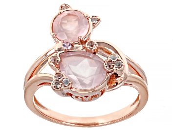 Picture of Rose Quartz 18k Rose Gold Over Sterling Silver Cat Ring 2.01ctw