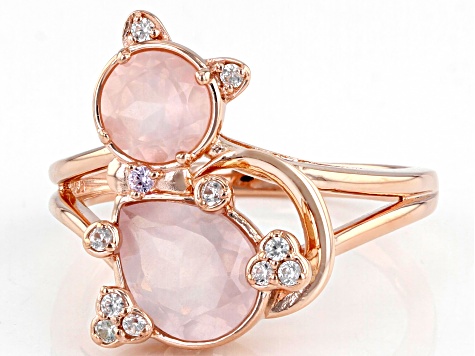 Rose Quartz 18k Rose Gold Over Sterling Silver Cat Ring 2.01ctw