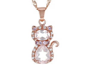 Rose Quartz 18k Rose Gold Over Sterling Silver Cat Pendant With Chain 2.07ctw