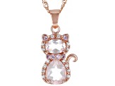 Rose Quartz 18k Rose Gold Over Sterling Silver Cat Pendant With Chain 2.07ctw