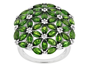 Green Chrome Diopside Rhodium Over Sterling Silver Cluster Ring 6.52ctw