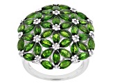 Green Chrome Diopside Rhodium Over Sterling Silver Cluster Ring 6.52ctw