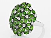 Green Chrome Diopside Rhodium Over Sterling Silver Cluster Ring 6.52ctw