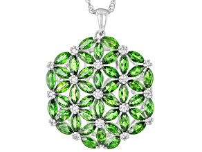 Green Chrome Diopside Rhodium Over Sterling Silver Cluster Pendant With Chain 6.52ctw