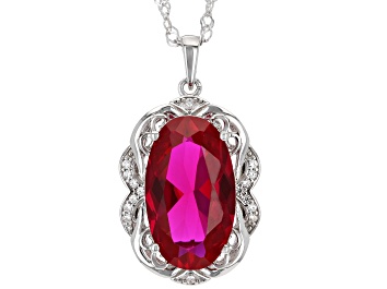 Picture of Red Lab Created Ruby Rhodium Over Silver Pendant With Chain 7.35ctw