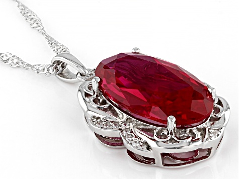 Red Lab Created Ruby Rhodium Over Silver Pendant With Chain 7.35ctw