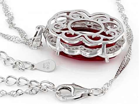 Red Lab Created Ruby Rhodium Over Silver Pendant With Chain 7.35ctw