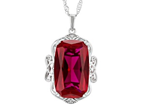 Red Lab Created Ruby Rhodium Over Sterling Silver Pendant With Chain 11.91ctw