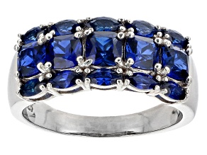 Blue Lab Created Sapphire Rhodium Over Sterling Silver band Ring 2.28ctw