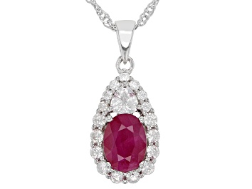 Picture of Red Ruby With White Zircon Rhodium Over Sterling Silver Pendant With Chain