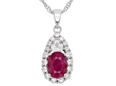 Red Ruby With White Zircon Rhodium Over Sterling Silver Pendant With Chain