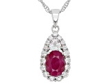 Red Ruby With White Zircon Rhodium Over Sterling Silver Pendant With Chain