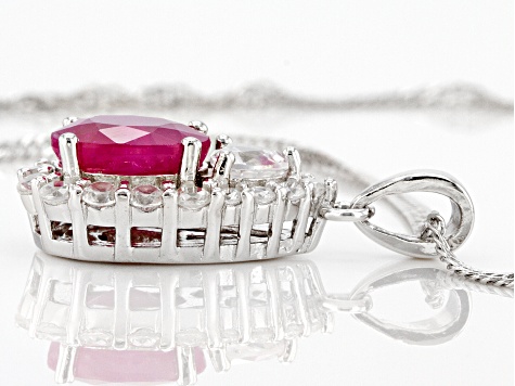 Red Ruby With White Zircon Rhodium Over Sterling Silver Pendant With Chain