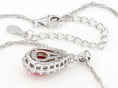 Red Ruby With White Zircon Rhodium Over Sterling Silver Pendant With Chain