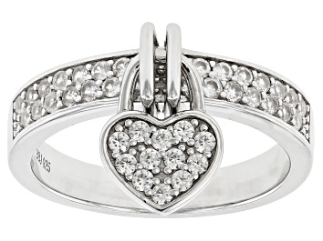 Picture of White Zircon Rhodium Over Sterling Silver Heart Charm Ring 0.80ctw