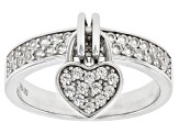 White Zircon Rhodium Over Sterling Silver Heart Charm Ring 0.80ctw