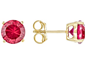 Lab Created Ruby 18k Yellow Gold Over Sterling Silver Stud Earrings 4.70ctw