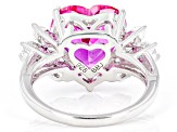 Pink Lab Created Sapphire Rhodium Over Sterling Silver Heart Ring 7.16ctw