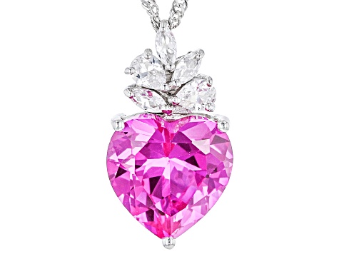 Pink Lab Created Sapphire Rhodium Over Sterling Silver Heart Pendant With Chain 6.54ctw