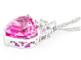 Pink Lab Created Sapphire Rhodium Over Sterling Silver Heart Pendant With Chain 6.54ctw