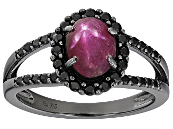 Picture of Red Indian Star Ruby, Black Rhodium Over Sterling Silver Ring 2.54ctw