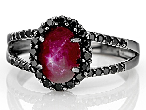 Red Indian Star Ruby, Black Rhodium Over Sterling Silver Ring 2.54ctw