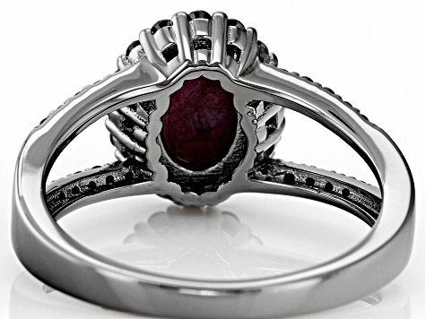 Red Indian Star Ruby, Black Rhodium Over Sterling Silver Ring 2.54ctw