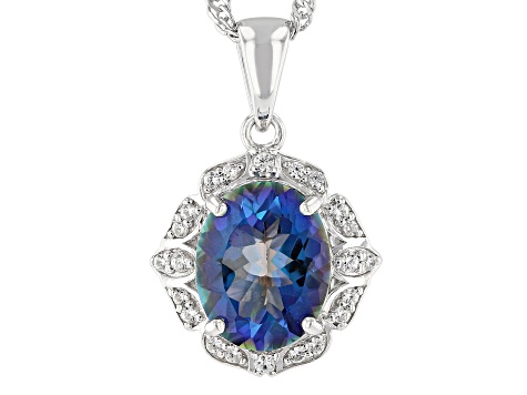 Blue Petalite Rhodium Over Sterling Silver Pendant With Chain 1.85ctw ...