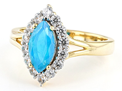 Marquise Paraiba Blue Opal 18k Yellow Gold Over Sterling Silver Ring 1.08ctw