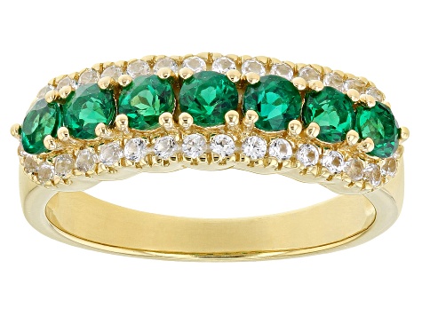 Green Lab Created Emerald 18k Yellow Gold Over Sterling Silver Band ...