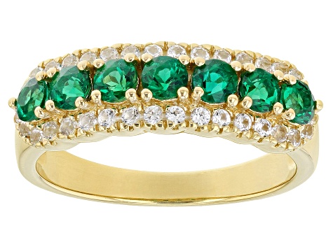 Green Lab Created Emerald 18k Yellow Gold Over Sterling Silver Band Ring 0.88ctw