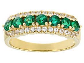 Green Lab Created Emerald 18k Yellow Gold Over Sterling Silver Band Ring 0.88ctw