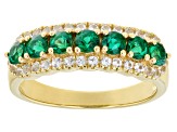 Green Lab Created Emerald 18k Yellow Gold Over Sterling Silver Band Ring 0.88ctw