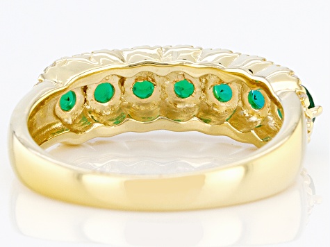 Green Lab Created Emerald 18k Yellow Gold Over Sterling Silver Band Ring 0.88ctw