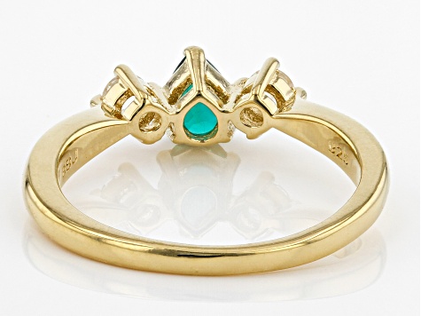 Green Lab Created Emerald 18k Yellow Gold Over Sterling Silver Ring 0.54ctw