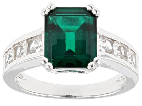 Green Lab Created Emerald Rhodium Over Sterling Silver Ring 3.32ctw