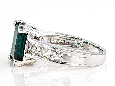 Green Lab Created Emerald Rhodium Over Sterling Silver Ring 3.32ctw