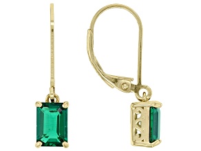 Green Lab Created Emerald 18k Yellow Gold Over Sterling Silver Earrings 1.56ctw