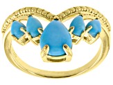Blue Pear Sleeping Beauty Turquoise 18k Yellow Gold Over Sterling Silver Ring 8x6mm