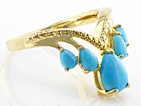 Blue Pear Sleeping Beauty Turquoise 18k Yellow Gold Over Sterling Silver Ring 8x6mm