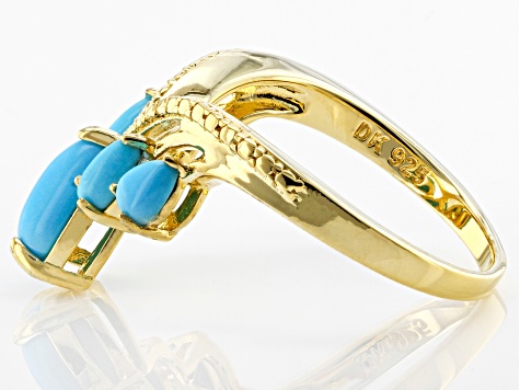 Blue Pear Sleeping Beauty Turquoise 18k Yellow Gold Over Sterling Silver Ring 8x6mm