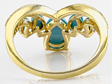 Blue Pear Sleeping Beauty Turquoise 18k Yellow Gold Over Sterling Silver Ring 8x6mm