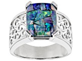 Multi Color Mosaic Opal Triplet Rhodium Over Sterling Silver Ring 3.40ctw