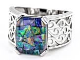 Multi Color Mosaic Opal Triplet Rhodium Over Sterling Silver Ring 3.40ctw