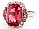 Orange Lab Created Padparadscha Sapphire Rhodium Over Sterling Silver Ring 8.15ctw