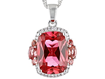 Picture of Lab Padparadscha Sapphire Rhodium Over Sterling Silver Pendant With Chain 8.15ctw
