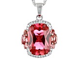 Lab Padparadscha Sapphire Rhodium Over Sterling Silver Pendant With Chain 8.15ctw